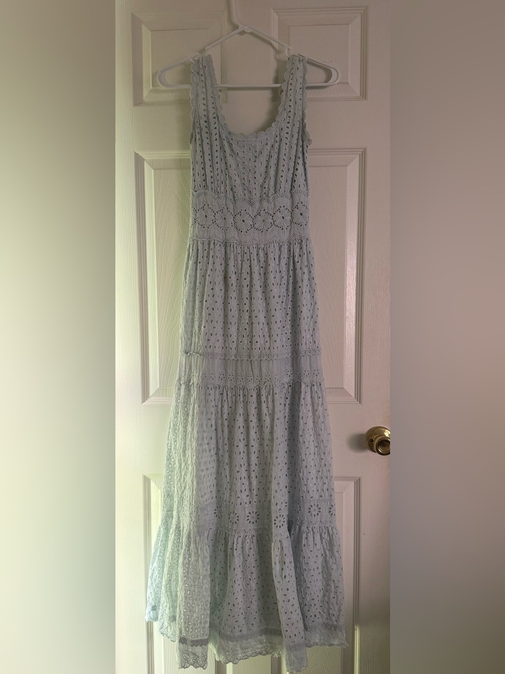 Luisa Beccaria Eyelet Lace Maxi Dress Size 38 (Sz 00) Pale Blue Cotton